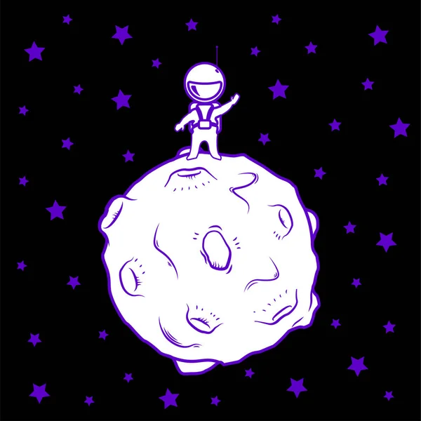Sevimli çizgi spaceman ay keşfetmek