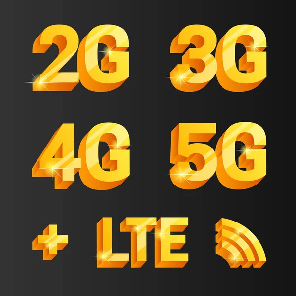 Zlaté vektorové sada. 2g, 3g, 4g, 5g connetcion ikony. — Stockový vektor