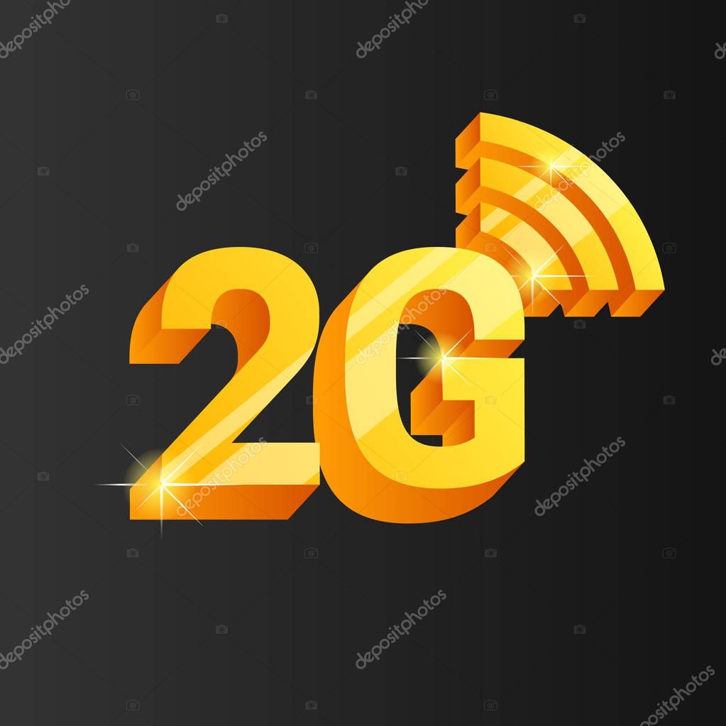 Golden vector 2g icon. isolated on dark background.