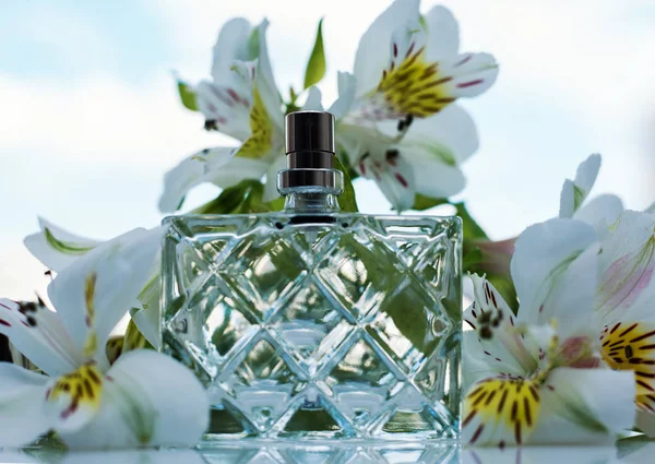 Női Parfüm Fehér Virágok — Stock Fotó