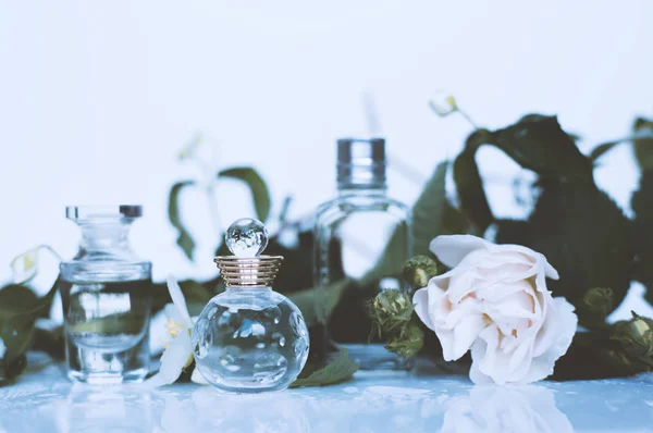 Perfumes Pequenos Diferentes Com Flores — Fotografia de Stock