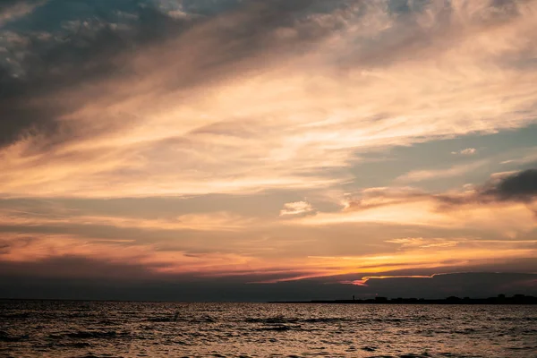 Mar Oceano Ondas Pôr Sol Colorido Sunrise Sky Lights — Fotografia de Stock