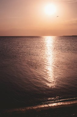 Bir dalga ile altın bir günbatımı gökyüzü Beach günbatımı mı