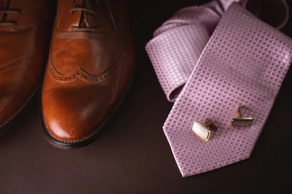 Men Shoes Tie Cufflinks — Stock Photo, Image