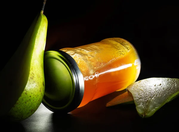 Glass jar of homemade pear jam — Stock Photo, Image