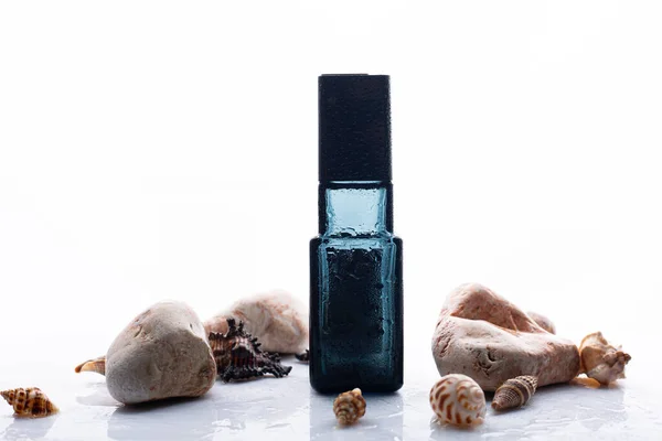 Cam Parfüm Şişesi Deniz Kabukları — Stok fotoğraf