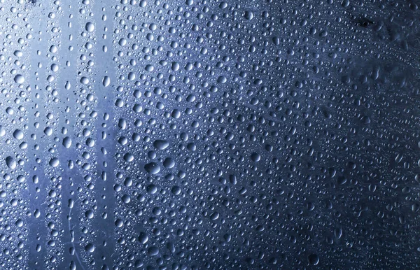 Misted Glass Water Droplets Blue Ligh — Stock Photo, Image