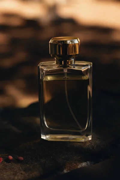 Frasco Perfume Sobre Fondo Marrón — Foto de Stock