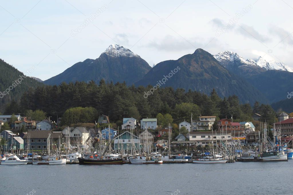 Port with docked boats, Sitka, Alaska.