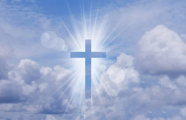 Christliches Kreuz Leuchtet Hell Himmel — Stockfoto