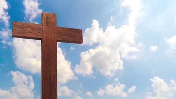 Wooden Cross Blue Sky Cloudy — Stock Video