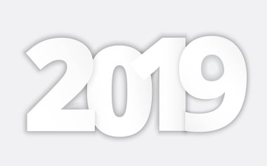 Yeni yıl Happy 2019. Vektör kağıt çizim Eps10.