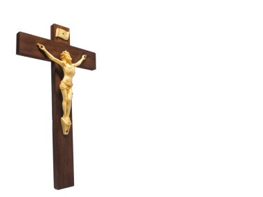 Ahşap İsa'nın çarmıha rakam GILT Tarih. İzole beyaz arka plan kırpma yolu üzerinde içerir