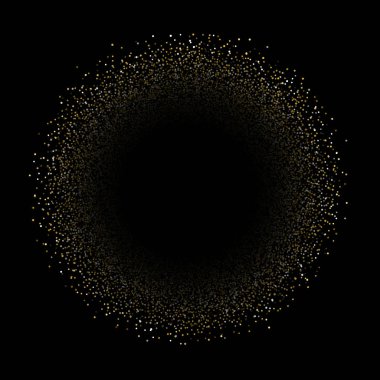 Altın konfeti yuvarlak çerçeve veya parlak sim parçacıkları arka plan. Yılbaşı, yeni yıl ya da doğum günü ve lüks moda için vektör altın noktalar tasarımı