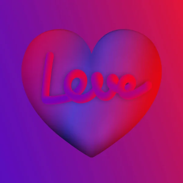 Liebe Schriftzug Auf Lila Herz Bunte Neon Figuren Valentinstag Gruß — Stockvektor