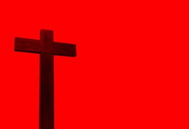 Hıristiyan çapraz kırmızı zemin üzerine izole