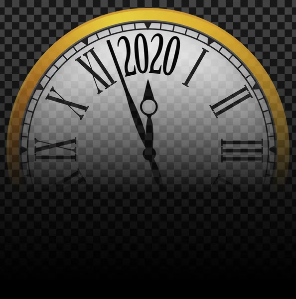 ベクトル2020ハッピーニューイヤーゴールド透明背景に古典的な時計 — ストックベクタ