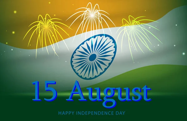 Happy Indian Août Independence Day Celebration Card Flag Color Firework — Image vectorielle
