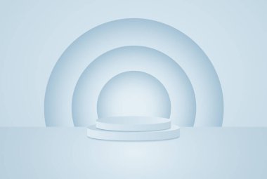 Arkaplan vektörü 3d mavi, podyum ve asgari mavi duvar sahnesi, soyut arkaplan 3d, soyut geometrik şekil mavi pastel rengi. Modern web sitesinde ürün için aşama
