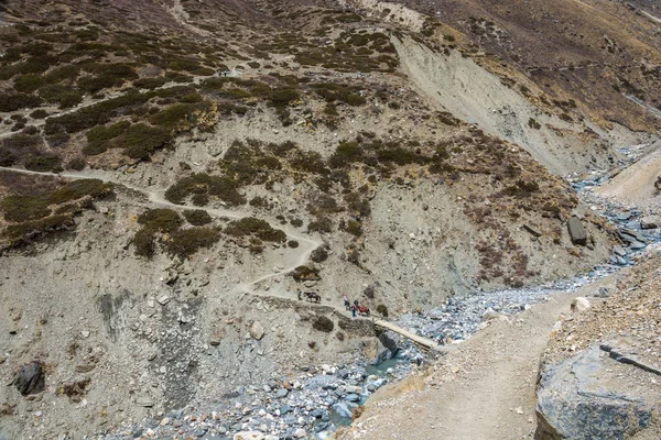 Valientes Turistas Las Hermosas Montañas Del Himalaya Día Primavera Nepal — Foto de Stock