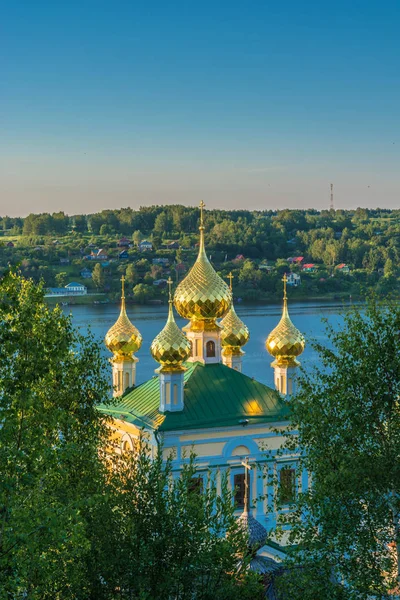 Golden Domes Setting Sun Ples Russia — Stock Photo, Image