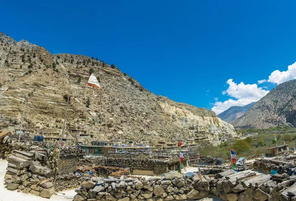 Paesaggio Nel Villaggio Montagna Marfa Una Giornata Primavera Soleggiata Nepal — Foto Stock