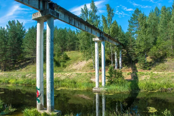 Puente Alto Hormigón Armado Sobre Canal Volga Uvod Día Soleado — Foto de Stock