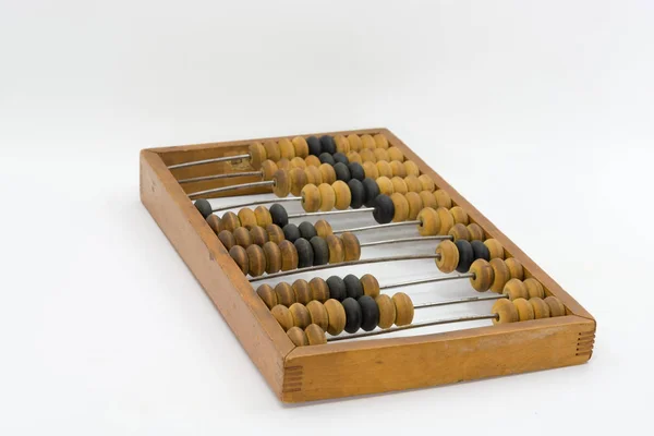 Oude Bruine Houten Abacus Een Helder Witte Achtergrond — Stockfoto