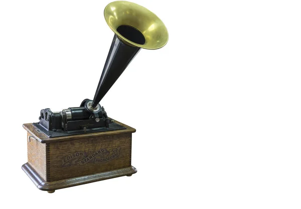 Phonograph Thomas Edison Beginning 20Th Century White Background Usa — Stock Photo, Image