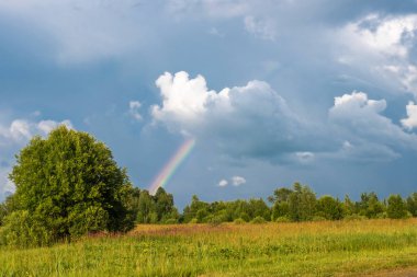 Güzel bir bulutlu gökyüzü arka planda çok renkli gökkuşağı bir
