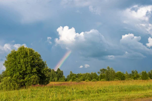 Güzel bir bulutlu gökyüzü arka planda çok renkli gökkuşağı bir