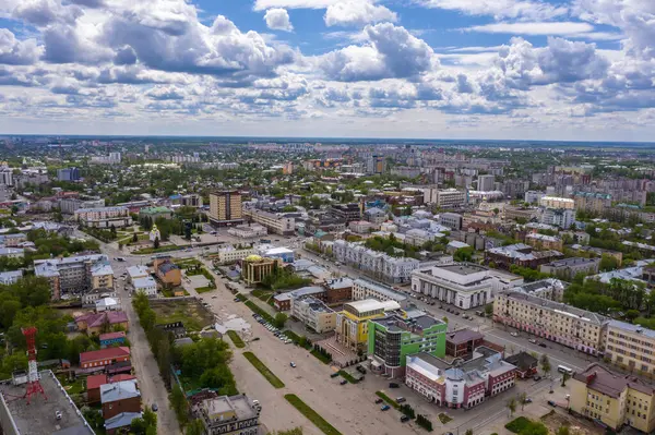 Ivanovo Centrum Města Revoluční Náměstí Kokuy Letecký Pohled Zamračený Jarní — Stock fotografie