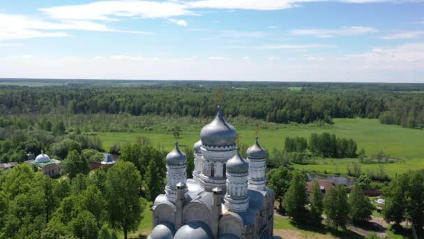 ロシア イヴァノヴォ州シュイスキー郡セルゲヴォ村 2020年6月7日 夏の日に聖母マリア大聖堂の銀のドーム — ストック動画