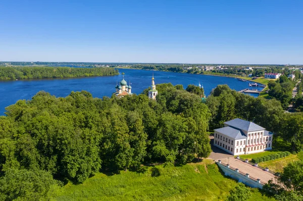 View Uglich Kremlin Volga River Summer Day Photo Taken Drone — Stock Photo, Image