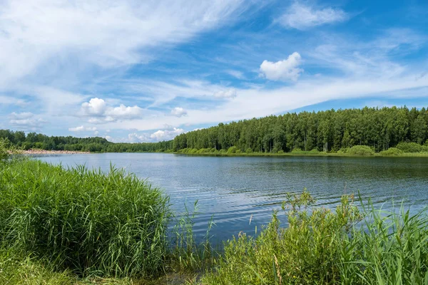 Grande Lago Vicino Villaggio Khramtsovo Una Spiaggia Sabbiosa Una Giornata — Foto Stock