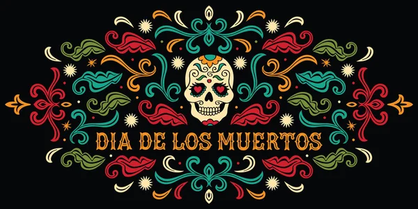 Dia de los Muertos. Harfler ve ornamen ile Meksika şeker kafatası Vektör Grafikler
