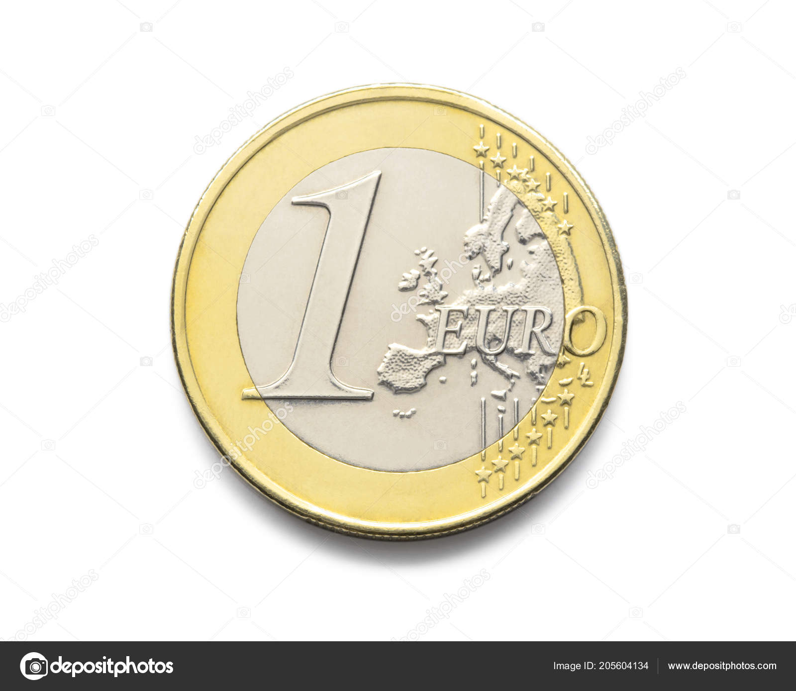 一枚欧元硬币1欧洲硬币分离在白色背景欧洲逼真的照片图像与剪辑路径的硬币——图库图片© somchaisom #205604134