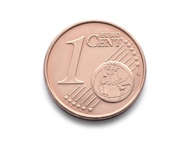 Bir kuruş euro para. 1 cent euro para beyaz arka plan üzerinde izole et. Avrupa Birliği gerçekçi fotoğraf resim klip yol ile para birimi