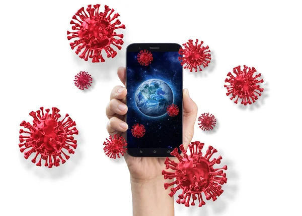 Limpe Seu Celular Covid Surto Coronavirus Planeta Terra Stop World — Fotografia de Stock