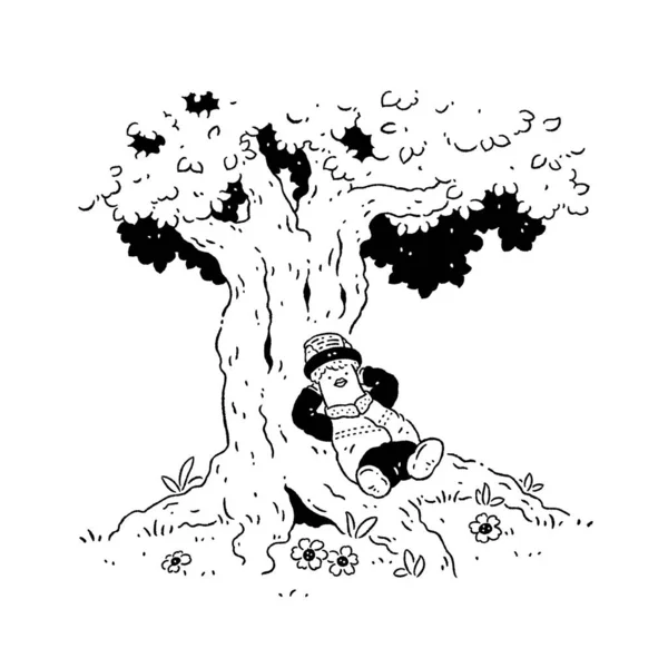 Boy resting under a tree