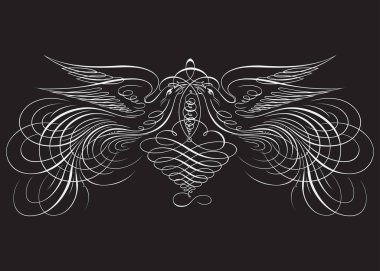 sevimli kuş, bahar sembolü kaligrafik metin, siyah arka plan üzerine beyaz çizgi doodle çizim, el çizilmiş vektör illüstrasyon.