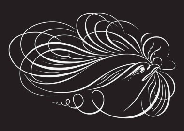 sevimli kuş, bahar sembolü kaligrafik metin, siyah arka plan üzerine beyaz çizgi doodle çizim, el çizilmiş vektör illüstrasyon.