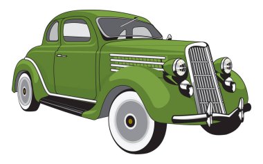 Beyaz arka planda Vintage yeşil araba.