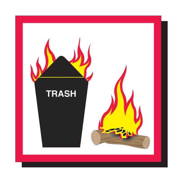 Fogo na lata do lixo. Lixo pode queimaduras . — Vetor de Stock