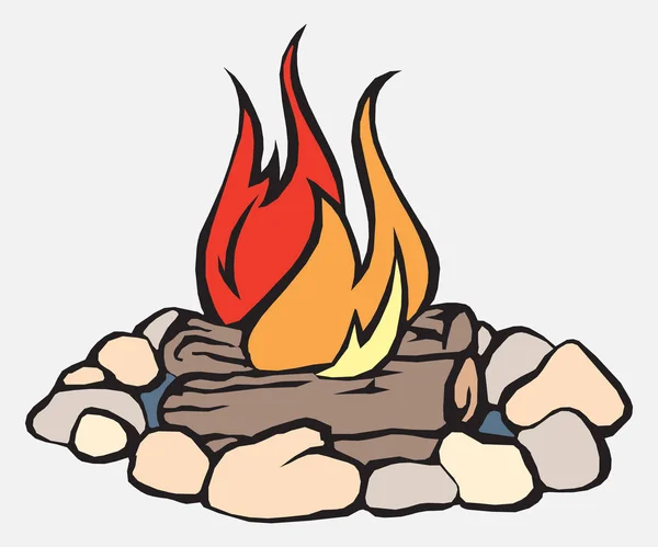 Fogueira queima de lenha no acampamento, camping e caminhadas Turismo ao ar livre Item relacionado Isolado Vector Ilustração — Vetor de Stock