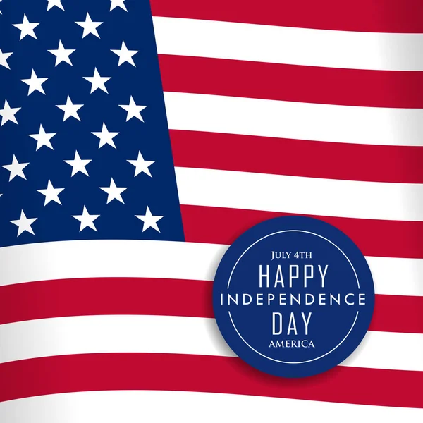Feliz Dia da Independência. Mão feminina segurando bandeira dos EUA com texto sobre fundo retro. Banner do dia da independência dos EUA em estilo vintage. — Vetor de Stock