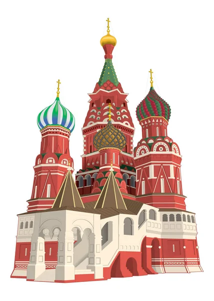 Moscovo cidade emblema colorido com St. Catedral de Basílio, bandeira de fita com sinal de "Moscou" em russo. Isolado em branco . — Vetor de Stock