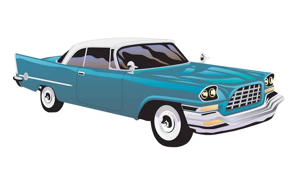 Vintage coche azul sobre fondo blanco . — Vector de stock