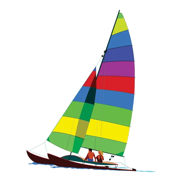 Geleverd met zeilen op de golven. Logo voor een reisorganisatie, voor watersport, voor de yacht club. — Stockvector