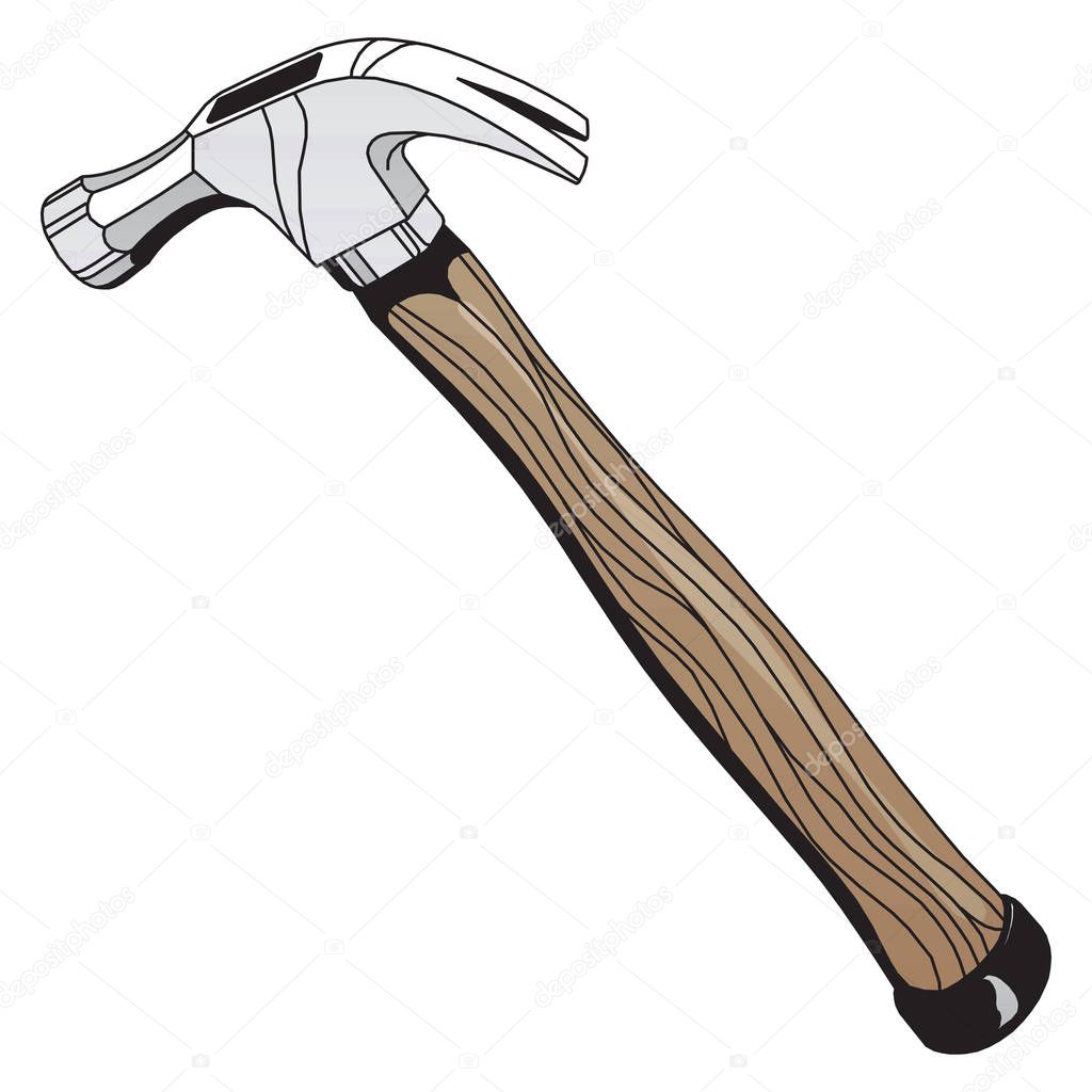 Colorful cartoon claw hammer. Handyman tool for home repair. Construction themed vector illustration for icon, logo, sticker, patch, label, sign, badge, certificate or flayer decoration